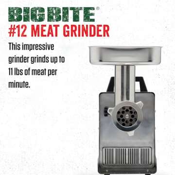 LEM Products BigBite #12 Meat Grinder, 0.75 HP Stainless Steel Electric Meat Grinder Machine, Ideal for Frequent Use