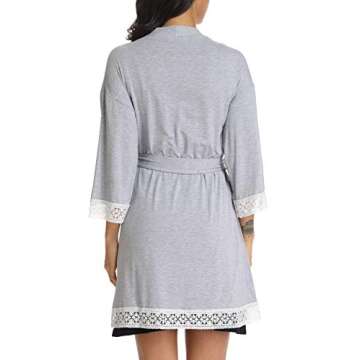 Ritera Women Nursing Robes Maternity Cotton Lightweight Pregnancy Lounge Robe Short Knit Kimono Bathrobe Soft Lady Sleepwear V-Neck Grey XXL