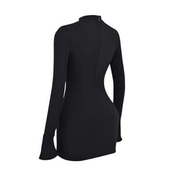 YMDUCH Women's Long Sleeve Mock Turtle Neck Bodycon Mini Tank Short Party Dress Black