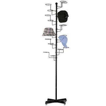 MyGift Modern Large Commercial Freestanding Hat Rack Display for Retail Store, Black Metal Wig Stora...