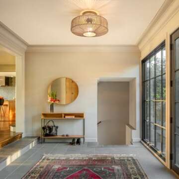 DESGNT Rattan Light Fixtures Ceiling,12.6" Boho Semi Flush Mount Ceiling Light, Hand-Woven Cage Natural Wicker Boho Light Fixture for Hallway,Entryway,Corridor,Balcony,Laundry Room.