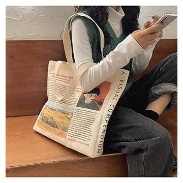 UERRUAM Canvas Tote Bag Aesthetic for Women Graphic Bag with Zipper Cute Canvas Bags with Pockets Christmas Gifts for Women