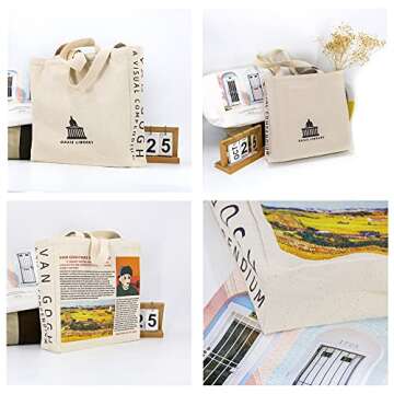 UERRUAM Canvas Tote Bag Aesthetic for Women Graphic Bag with Zipper Cute Canvas Bags with Pockets Christmas Gifts for Women