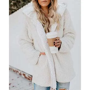 ReachMe Sherpa Jacket Women Oversized Fuzzy Fleece Coats with Pockets