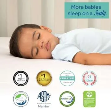 Sealy Baby Perfect Rest Waterproof Crib Mattress plus Toddler Bed Fit, Premium 150 Extra Firm Coils, Non Toxic, Airy Cushioning, GREENGUARD Gold Certified, Safety & Quality Tested, Made in USA, 52X28'