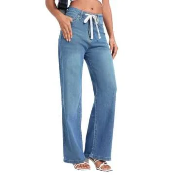 Allimy Women's Drawstring High Waist Wide Leg Jeans