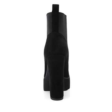 onlymaker Women's Comfy Elastic Platform Boots Round Toe Chunky High Heel Pull on Ankle Booties Black 11 M US