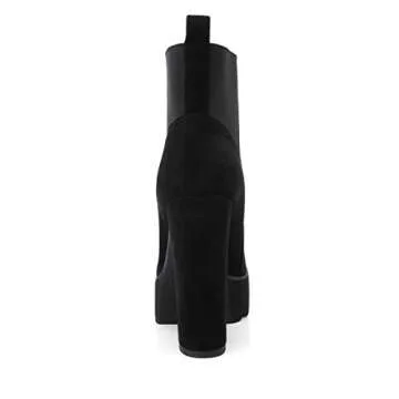 onlymaker Women's Comfy Elastic Platform Boots Round Toe Chunky High Heel Pull on Ankle Booties Black 11 M US