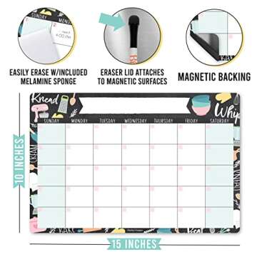 Hadley Designs Doodle Large Magnetic Calendar for Fridge Dry Erase Board for Refrigerator - Magnetic Fridge Calendar Dry Erase Magnetic Whiteboard Calendar, Planner Magnet…