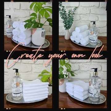 Hinton Beaumont Linen Co. Bathroom Hand Towel Set - Vanity Tray & (6) 12x12 Hotel wash Cloths - Powder Room Towels -Hand Drying Towels