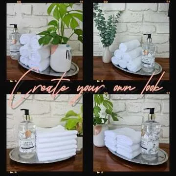 Hinton Beaumont Linen Co. Bathroom Hand Towel Set - Vanity Tray & (6) 12x12 Hotel wash Cloths - Powder Room Towels -Hand Drying Towels