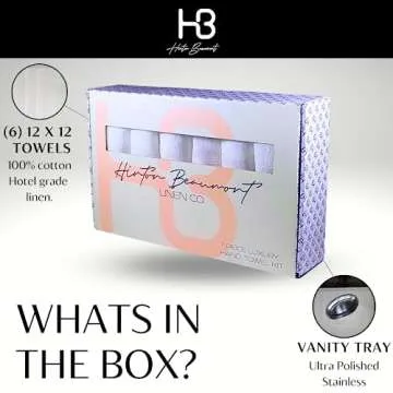 Hinton Beaumont Linen Co. Bathroom Hand Towel Set - Vanity Tray & (6) 12x12 Hotel wash Cloths - Powder Room Towels -Hand Drying Towels