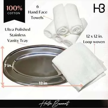 Hinton Beaumont Linen Co. Bathroom Hand Towel Set - Vanity Tray & (6) 12x12 Hotel wash Cloths - Powder Room Towels -Hand Drying Towels
