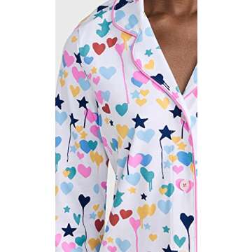 Roller Rabbit Women's X Kerri Rosenthal Starry Starry Love Long Sleeve Polo Paja, White, M