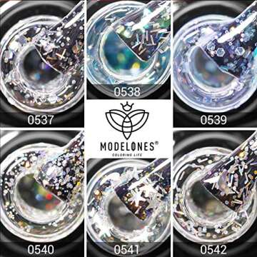 modelones Glitter Gel Nail Polish, Holiday Fall Winter Clear Sparkle Diamond Shiny Silver Galaxy Crystal Transparent Gel Polish Set, Nail Gel with Glitter Sequins, LED Soak Off Manicure Varnish