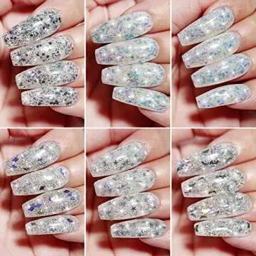 modelones Glitter Gel Nail Polish, Holiday Fall Winter Clear Sparkle Diamond Shiny Silver Galaxy Crystal Transparent Gel Polish Set, Nail Gel with Glitter Sequins, LED Soak Off Manicure Varnish