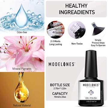 modelones Glitter Gel Nail Polish, Holiday Fall Winter Clear Sparkle Diamond Shiny Silver Galaxy Crystal Transparent Gel Polish Set, Nail Gel with Glitter Sequins, LED Soak Off Manicure Varnish