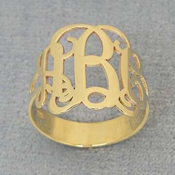 3 Initial Monogram Ring Solid 10k Yellow Gold Personalized Monogrammed Jewelry
