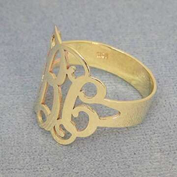 Personalized 3 Initial Monogram Ring in Solid 10k Gold