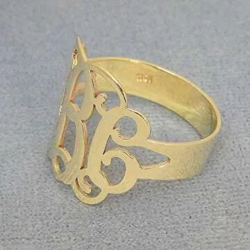 Personalized 3 Initial Monogram Ring in Solid 10k Gold