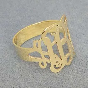 Personalized 3 Initial Monogram Ring in Solid 10k Gold
