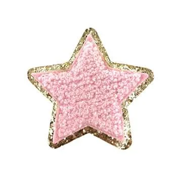 ZOOX Gold Glitters & Pink Chenille Varsity Initial Patches, Adhesive Sticker Iron On, 2.5" Height (S...