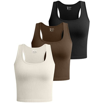 OQQ Women's 3 Piece Crop Tank Tops - Trendy Ribbed Workout Shirts