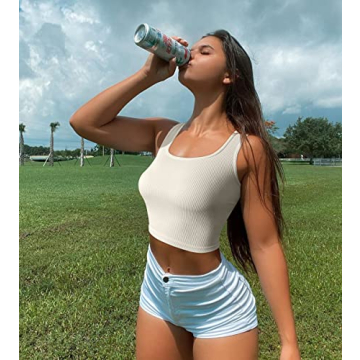 OQQ Women's 3 Piece Ribbed Crop Tank Tops for Summer