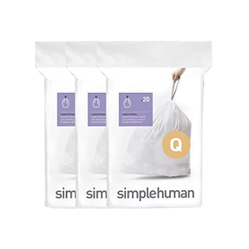 simplehuman Code Q 60 Count Genuine Custom Fit Liners, Drawstring Trash Bags in Dispenser Packs for ...