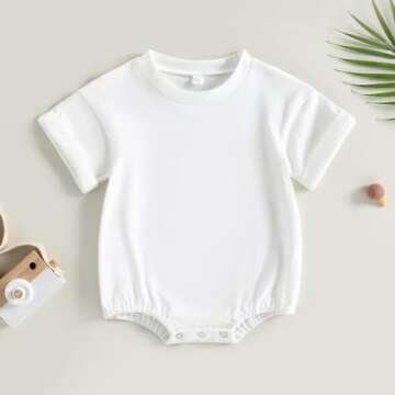 Kutersbabi Unisex Baby Boy Girl Clothes Infant Summer Oversized Bubble Romper Toddler Baby Plain Sho...