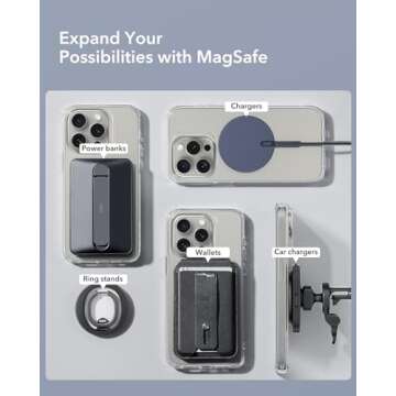 ESR for MagSafe Ring, Ultra-Thin(0.4mm) for MagSafe Sticker,2 Pack Universal Magnetic Wireless Charger Conversion Kit for iPhone 16/16e/15/14/13/12, Galaxy S24/S23, MagSafe Accessories, Black & Silver