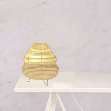 Bedside Table Lamp Paper Standing Lamp Room Decoration Festival Lantern Light Nightstand Desk Lamp Bedroom Dresser Living Kids Room College Dorm Coffee (White, 10.24"x9.06"x9.06")