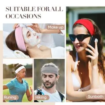 Arohecx Headbands for Women Non Slip - 9 Pcs Fabric Elastic Hair Bands for Women's Hair, Soft Cotton Cloth Stretchy Sport Headbands, Sweat Absorption Athletic Headbands for Workout Yoga Running - A