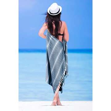 Belizzi Home Peshtemal Turkish Towel 100% Cotton Chevron Beach Towels Oversized 36x71 Set of 6, Beach Towels for Adults, Soft Durable Absorbent Extra Large Bath Sheet Hammam Towel - Navy Blue