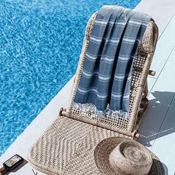 Belizzi Home Peshtemal Turkish Towel 100% Cotton Chevron Beach Towels Oversized 36x71 Set of 6, Beach Towels for Adults, Soft Durable Absorbent Extra Large Bath Sheet Hammam Towel - Navy Blue