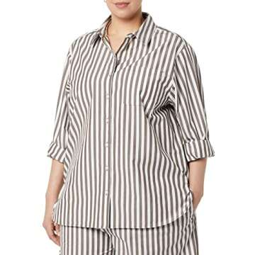 The Drop Women's Kendra Loose Fit Long Shirt, Coffee Bean Stripe, M