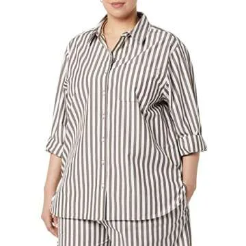 The Drop Women's Kendra Loose Fit Long Shirt, Coffee Bean Stripe, M