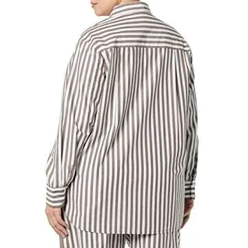 The Drop Women's Kendra Loose Fit Long Shirt, Coffee Bean Stripe, M