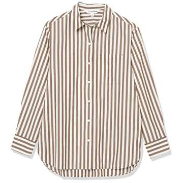 The Drop Women's Kendra Loose Fit Long Shirt, Coffee Bean Stripe, M