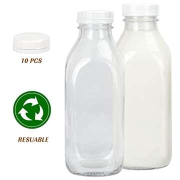 Moretoes 32oz Glass Milk Bottles with Lids for Storage