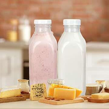 Moretoes 32oz Glass Milk Bottles with Lids for Storage