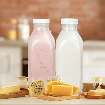 Moretoes 32oz Glass Milk Bottles with Lids for Storage