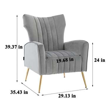 Artechworks Curved Tufted Accent Chair with Metal Gold Legs Velvet Upholstered Arm Club Leisure Modern Chair for Living Room Bedroom Patio, Grey