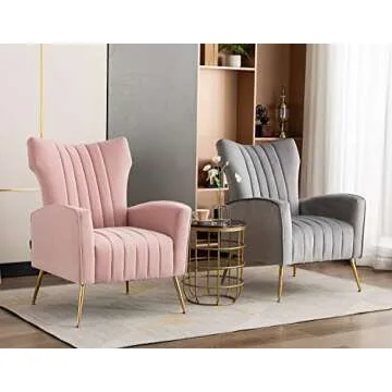 Artechworks Curved Tufted Accent Chair with Metal Gold Legs Velvet Upholstered Arm Club Leisure Modern Chair for Living Room Bedroom Patio, Grey