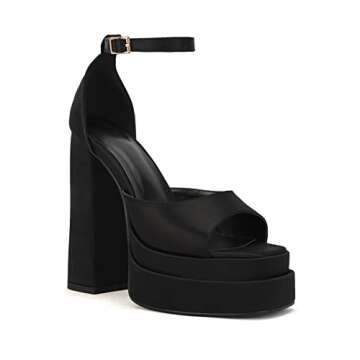 THESHY Womens Platform Ankle Strap Sandals Open Toe Wedge Chunky High Block Heels Fashion Dress Sandal for Women