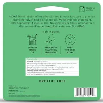 MOXĒ Peppermint Essential Oil Nasal Inhaler, Therapeutic No-Mess Aromatherapy, Cooling, Refreshing,...
