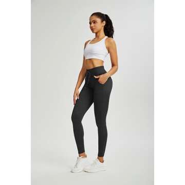 gaimoliso Leggings for Women High Waisted Drawstring Scrunch Butt Lifting Gym Workout Yoga Pants with 2 Pockets,Black