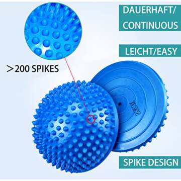 2PCS Hedgehog Balance Pods, Pimples Pilates Ball, Half Spiky Fitness Domes for Kids Adults Sports, Foot Massage, Stability Training, Muscle Balancing Therapy, Motor Skills Yoga Gymnastics Exercise (Blue)