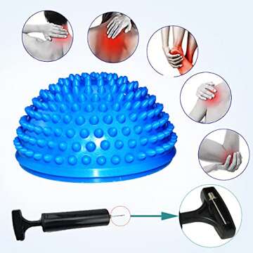 2PCS Hedgehog Balance Pods, Pimples Pilates Ball, Half Spiky Fitness Domes for Kids Adults Sports, Foot Massage, Stability Training, Muscle Balancing Therapy, Motor Skills Yoga Gymnastics Exercise (Blue)