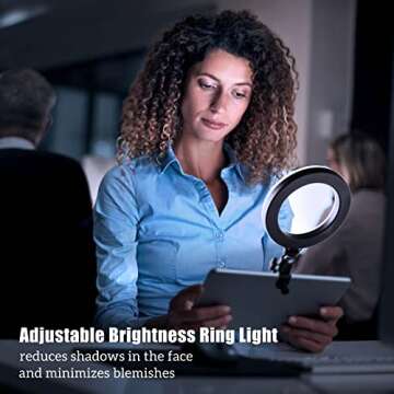 JIOZER,Selfie Ring Light for Zoom Meeting, Dimmable Desktop LED Circle Light with Tripod Stand, 6'' Lighting Kit Gifts for Live Streaming/Laptop Video Conference/Makeup/YouTube/Vlog/Video Recording